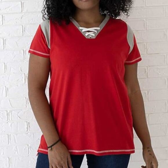 LAT Ladies Curvy Game Day Lace Up Short Sleeve Tee Size 2 - Picture 3 of 4